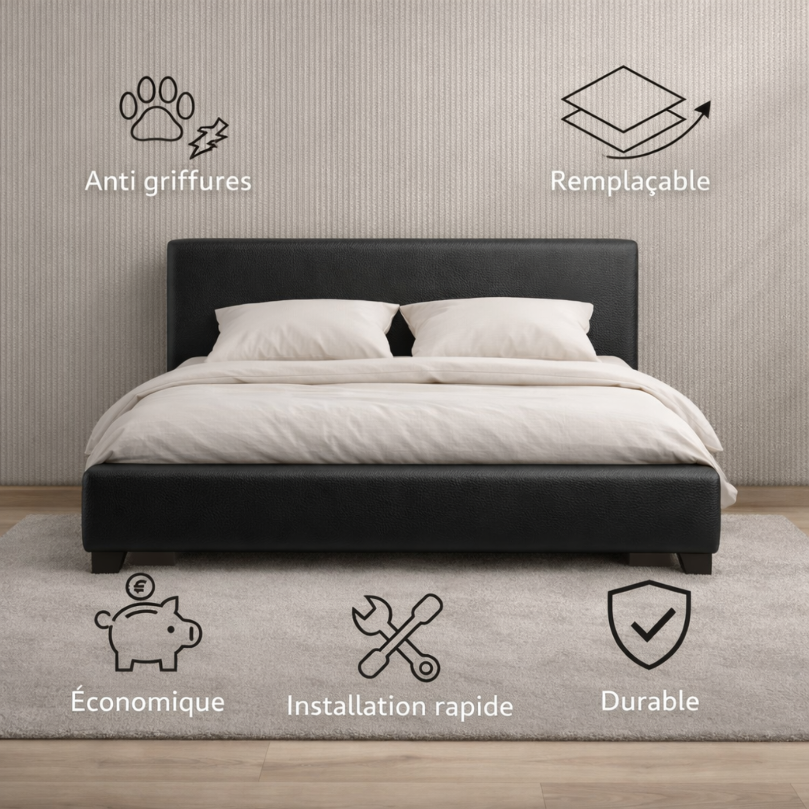 Housse de tête de lit simili cuir noir