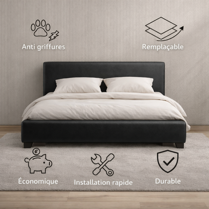 Housse de tête de lit simili cuir noir