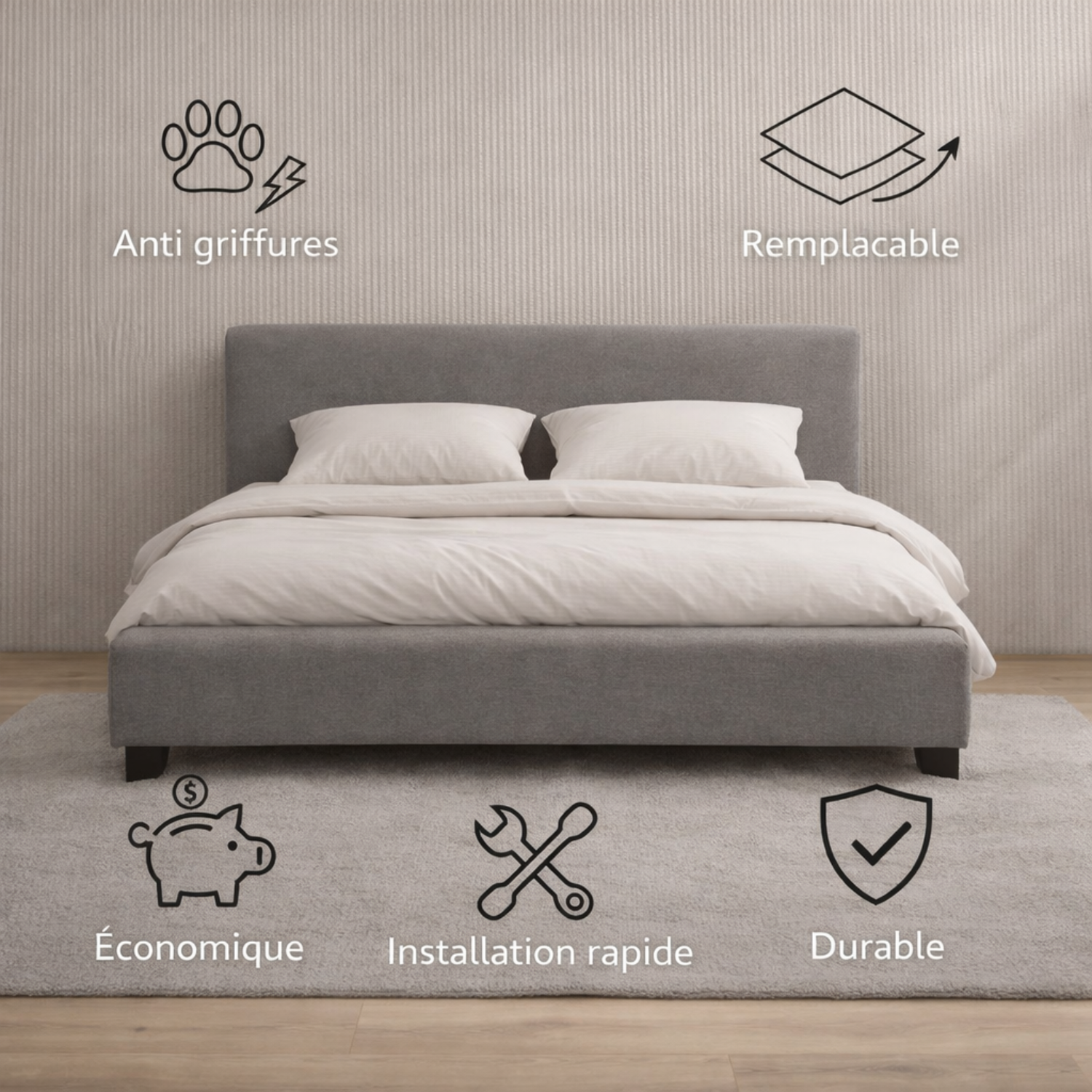 Tête de lit avec housse tissu gris clair