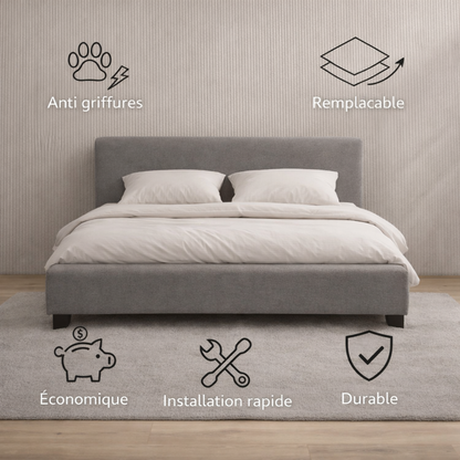 Tête de lit avec housse tissu gris clair