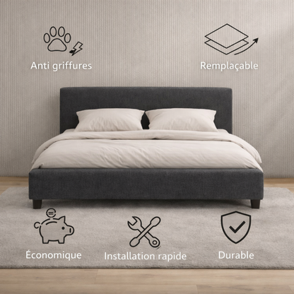 Housse structure lit fixe tissu gris foncé