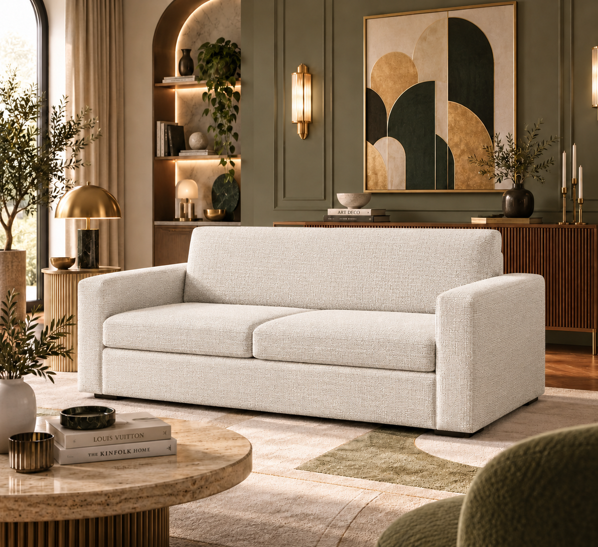 Canapé lit 2 places matelas mémoire de forme beige - Collection canape convertible