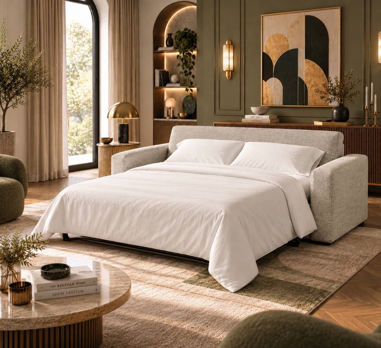 Canapé lit 2 places matelas mémoire de forme beige - Collection canape convertible