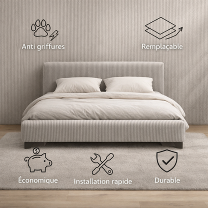 Tête de lit avec housse velours côtelé gris