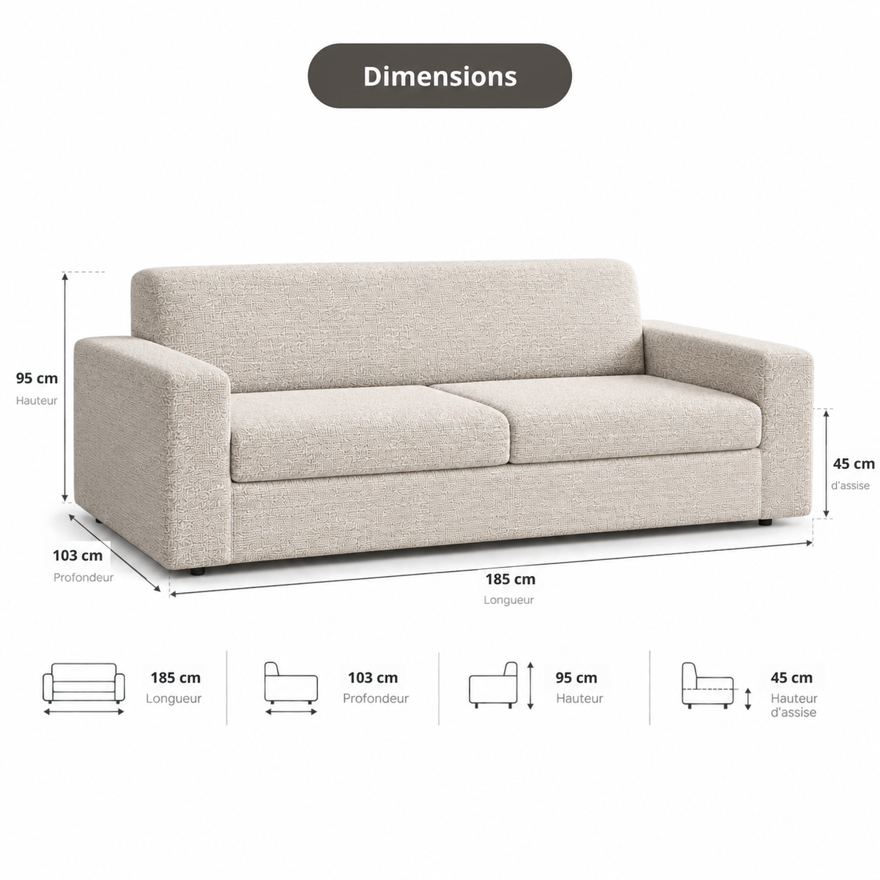 Canapé lit 2 places matelas mémoire de forme beige - Collection canape convertible