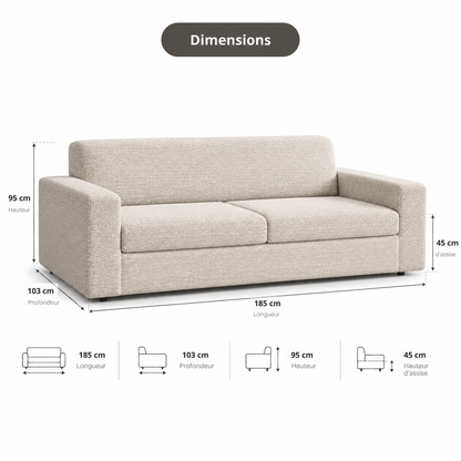 Canapé lit 2 places matelas mémoire de forme beige - Collection canape convertible