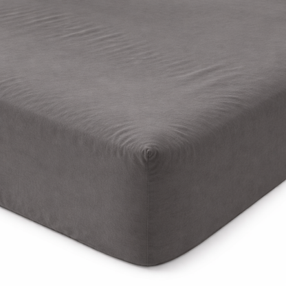 Fitted sheet, elasticated, breathable, dark grey - Solid Collection