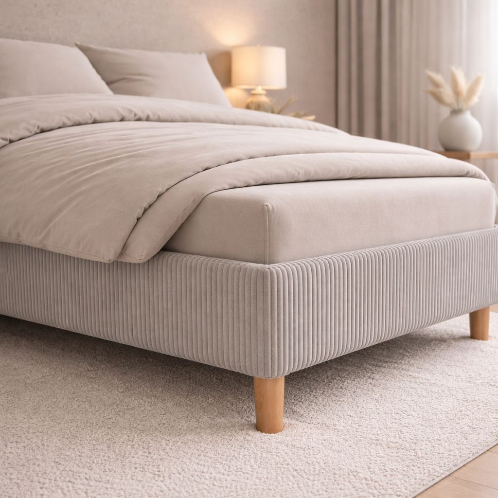 Housse structure lit fixe velours côtelé gris