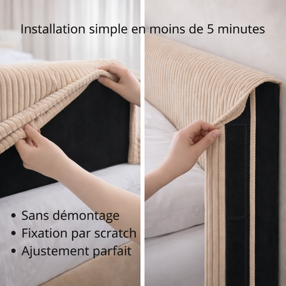 Tête de lit avec housse velours côtelé sable