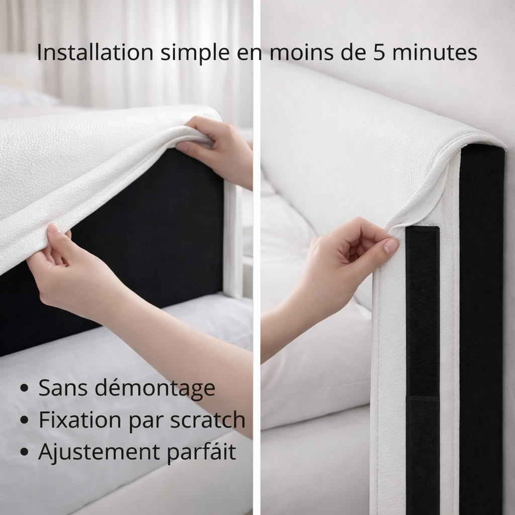 Tête de lit avec housse simili cuir blanc