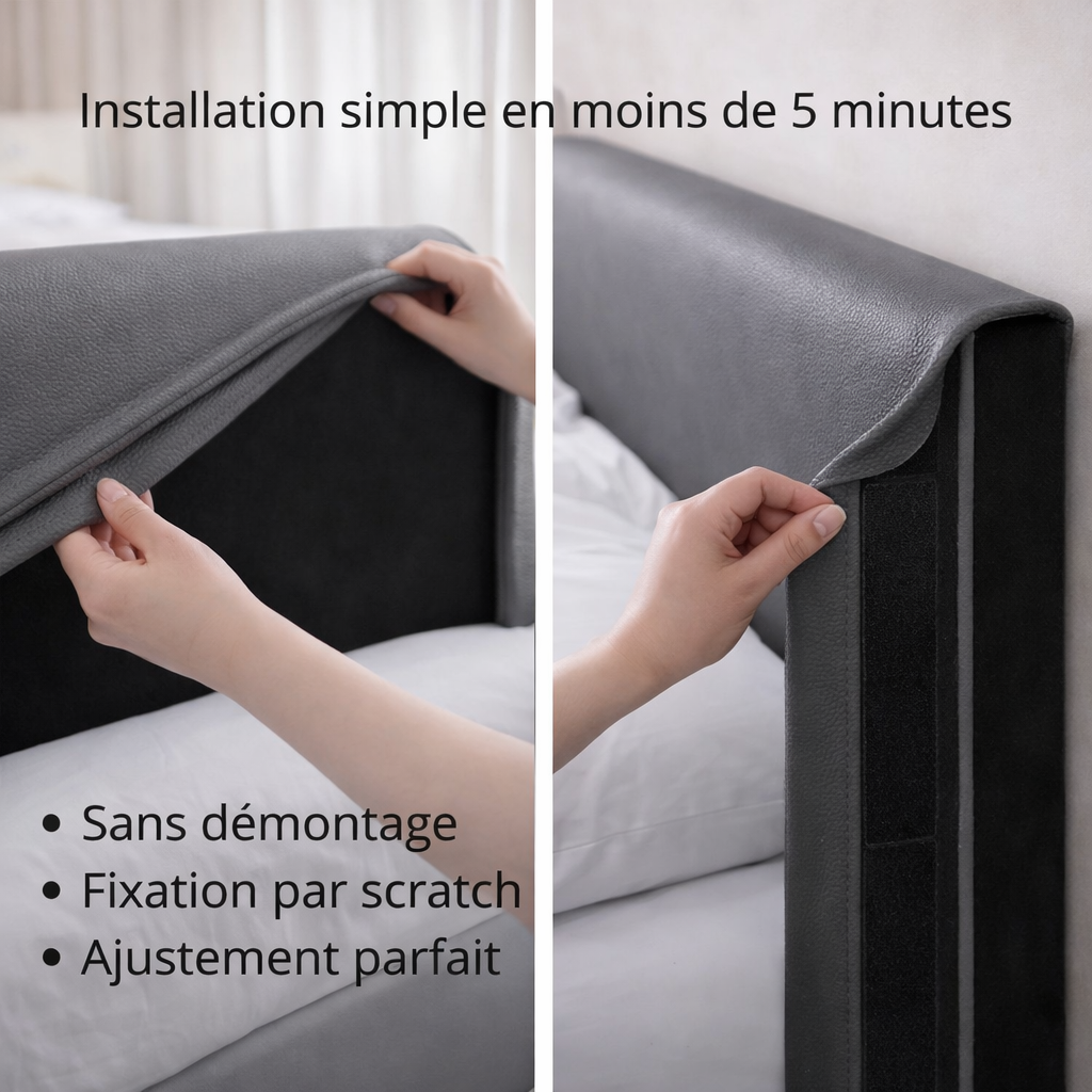 Tête de lit avec housse simili cuir gris