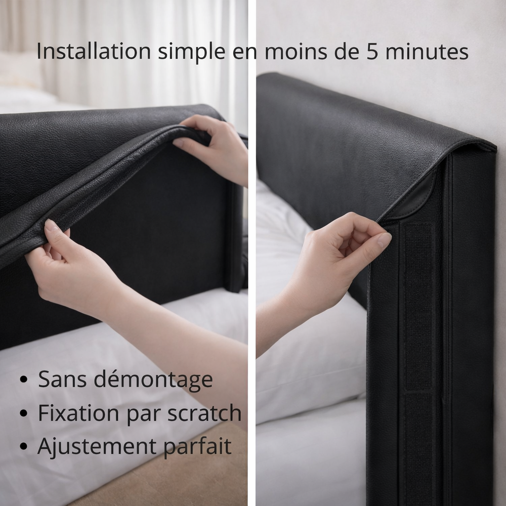 Housse de tête de lit simili cuir noir