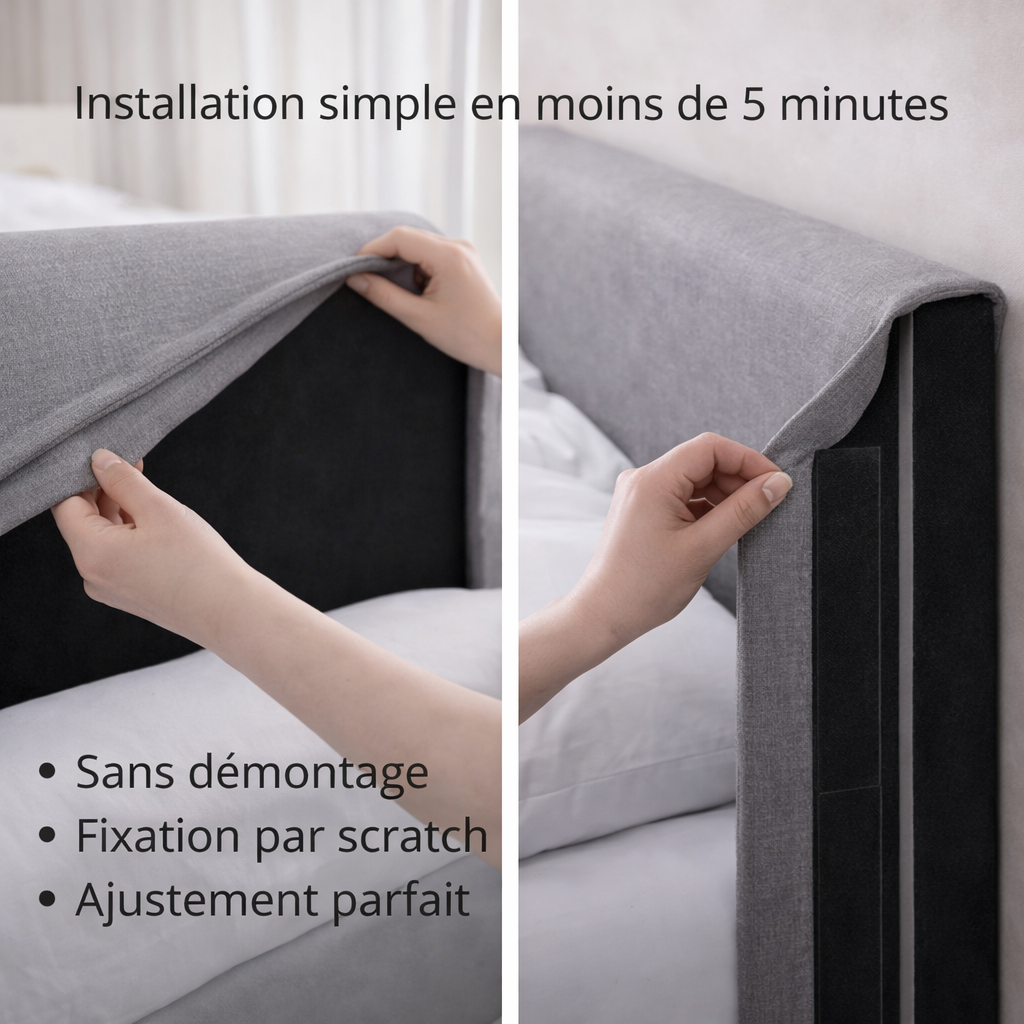 Tête de lit avec housse tissu gris clair