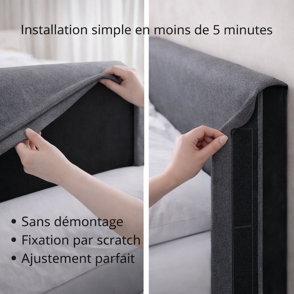 Tête de lit avec housse tissu gris foncé