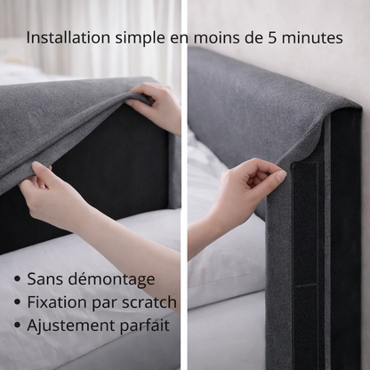 Tête de lit avec housse tissu gris foncé