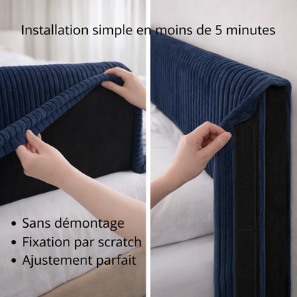 Housse de tête de lit velours côtelé bleu