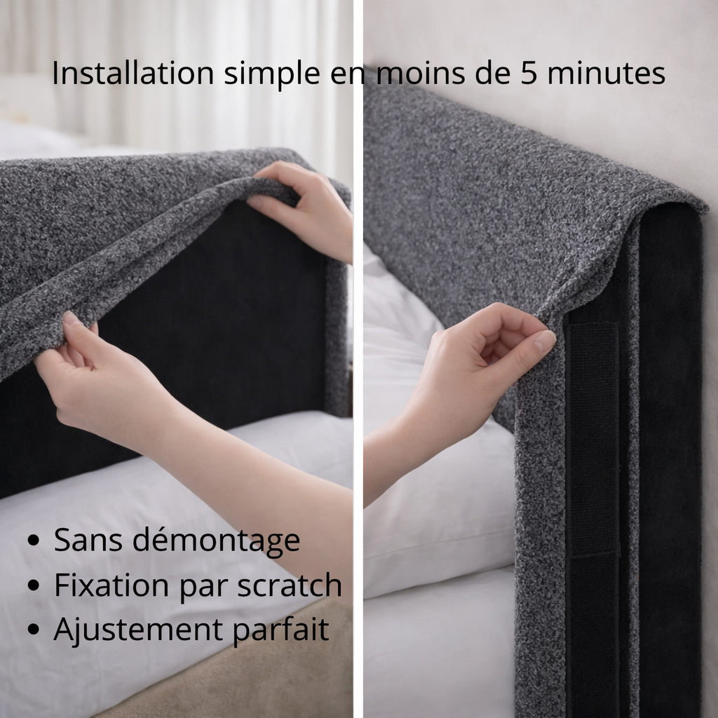 Housse de tête de lit bouclette grise