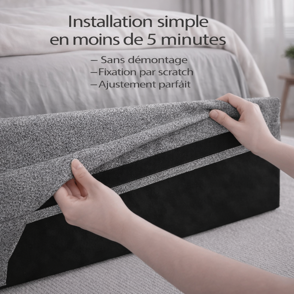 Housse structure lit coffre bouclette gris