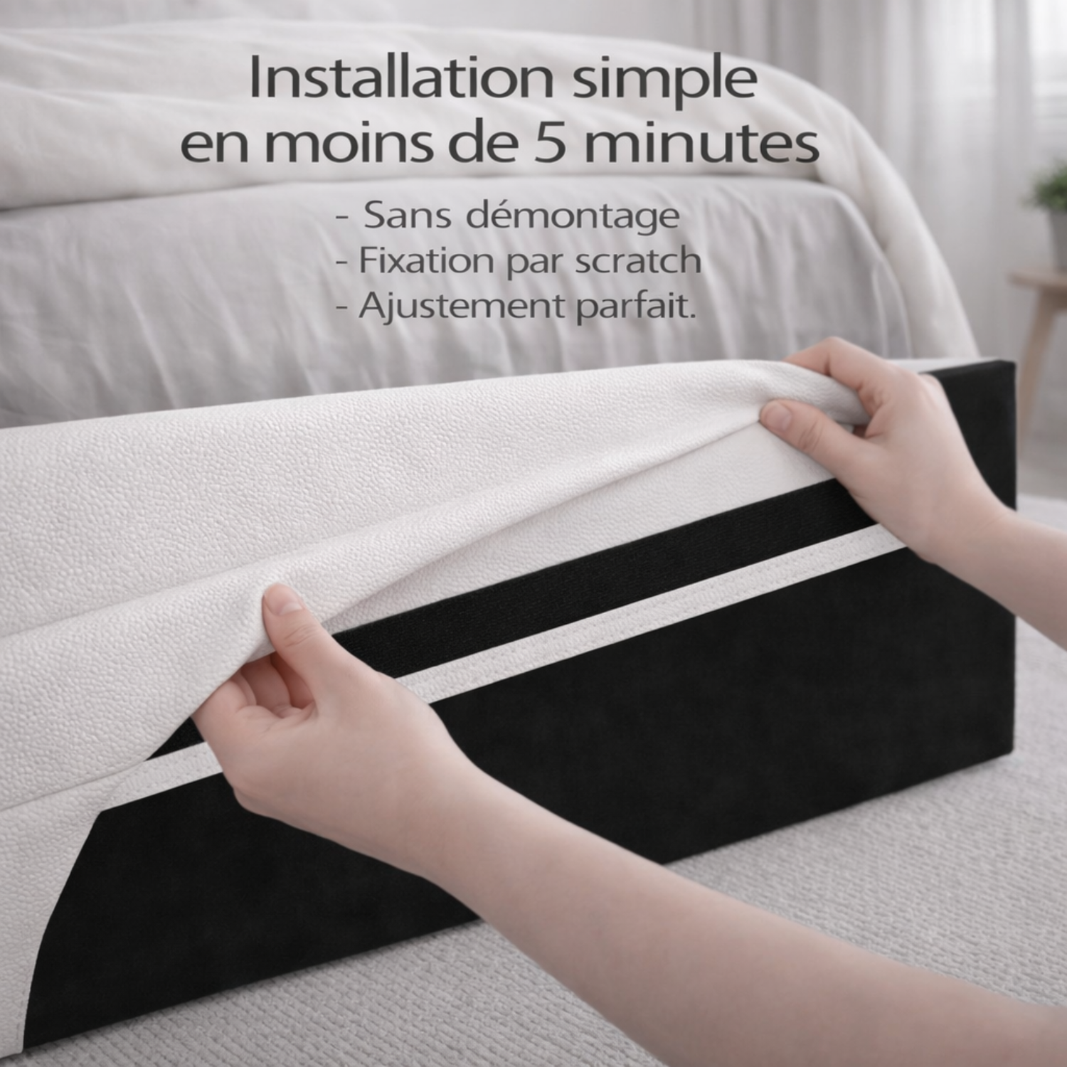 Housse structure lit coffre simili cuir blanc