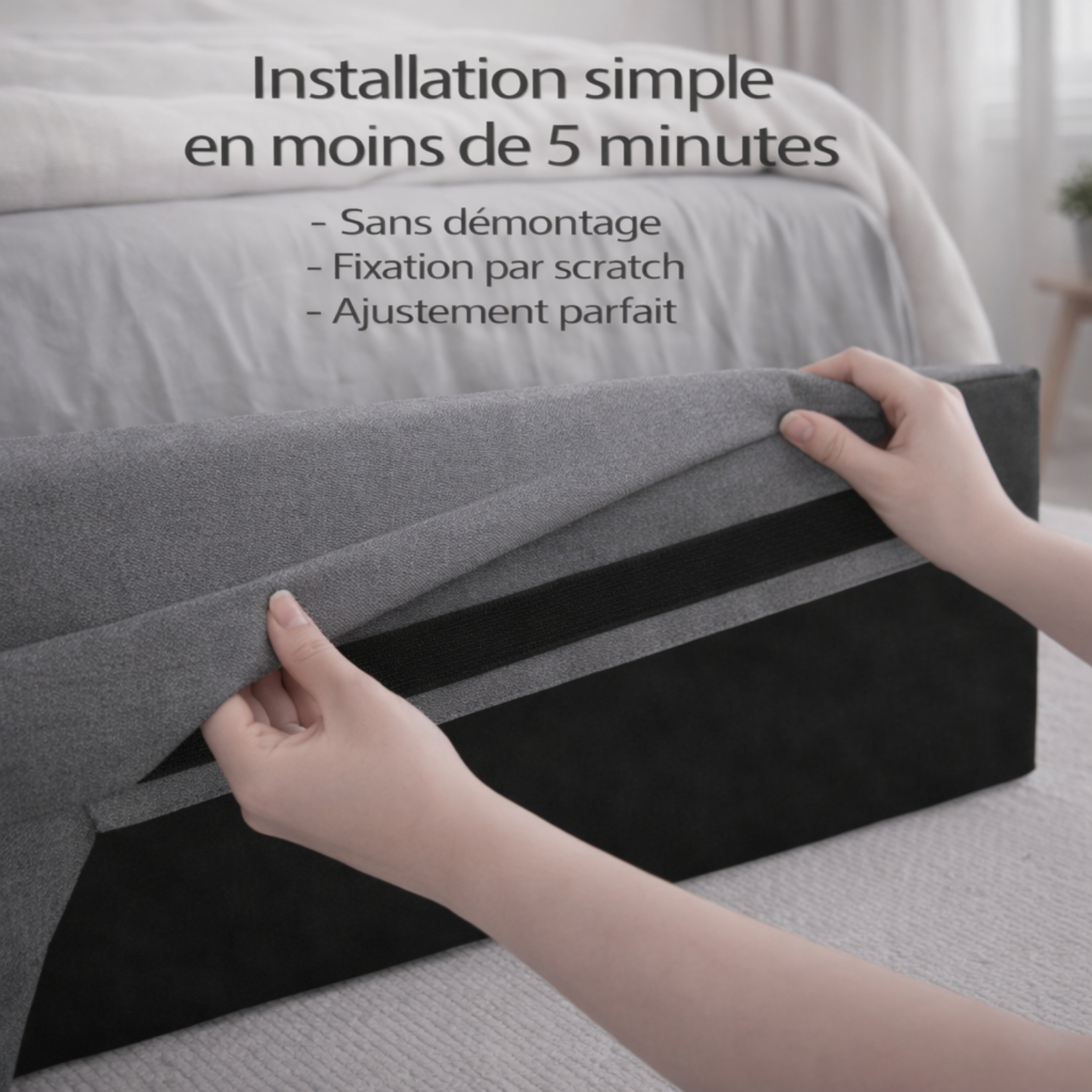 Housse structure lit coffre tissu gris foncé