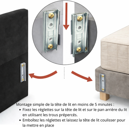 Tête de lit avec housse bouclette grise