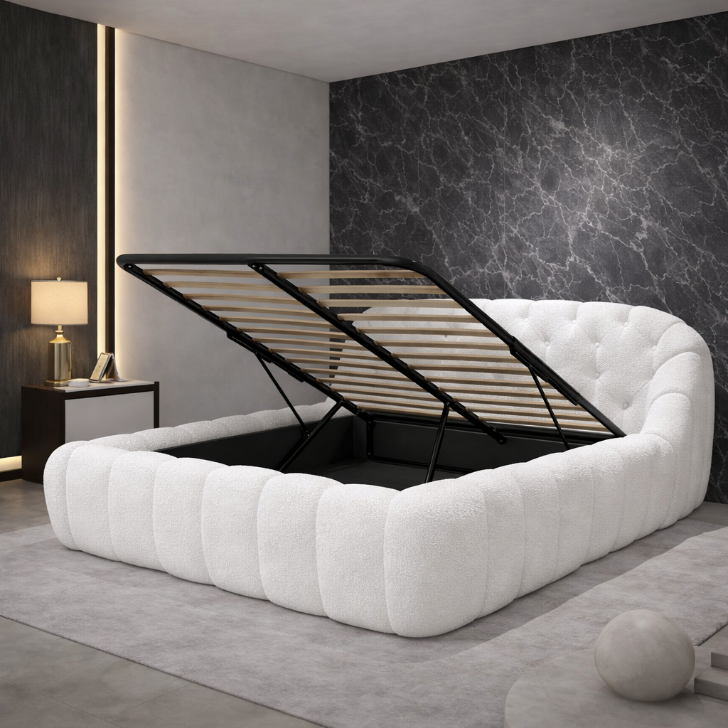 Lit coffre Bubble, tête de lit, grand espace de stockage, bouclette - Collection Bubble