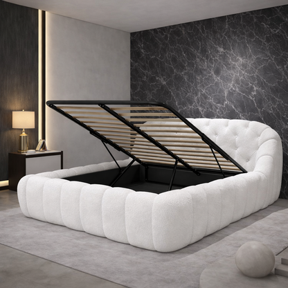 Lit coffre Bubble, tête de lit, grand espace de stockage, bouclette - Collection Bubble