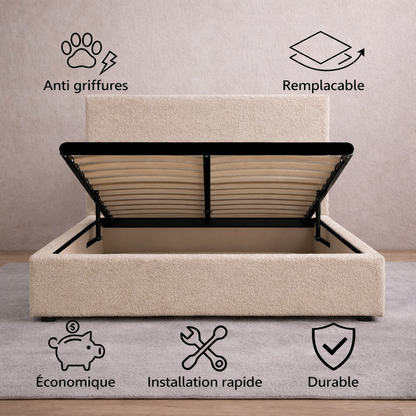 Housse structure lit coffre bouclette sable