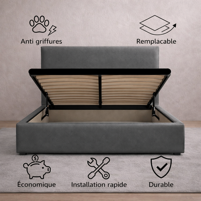 Housse structure lit coffre simili cuir gris