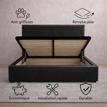 Housse structure lit coffre simili cuir noir