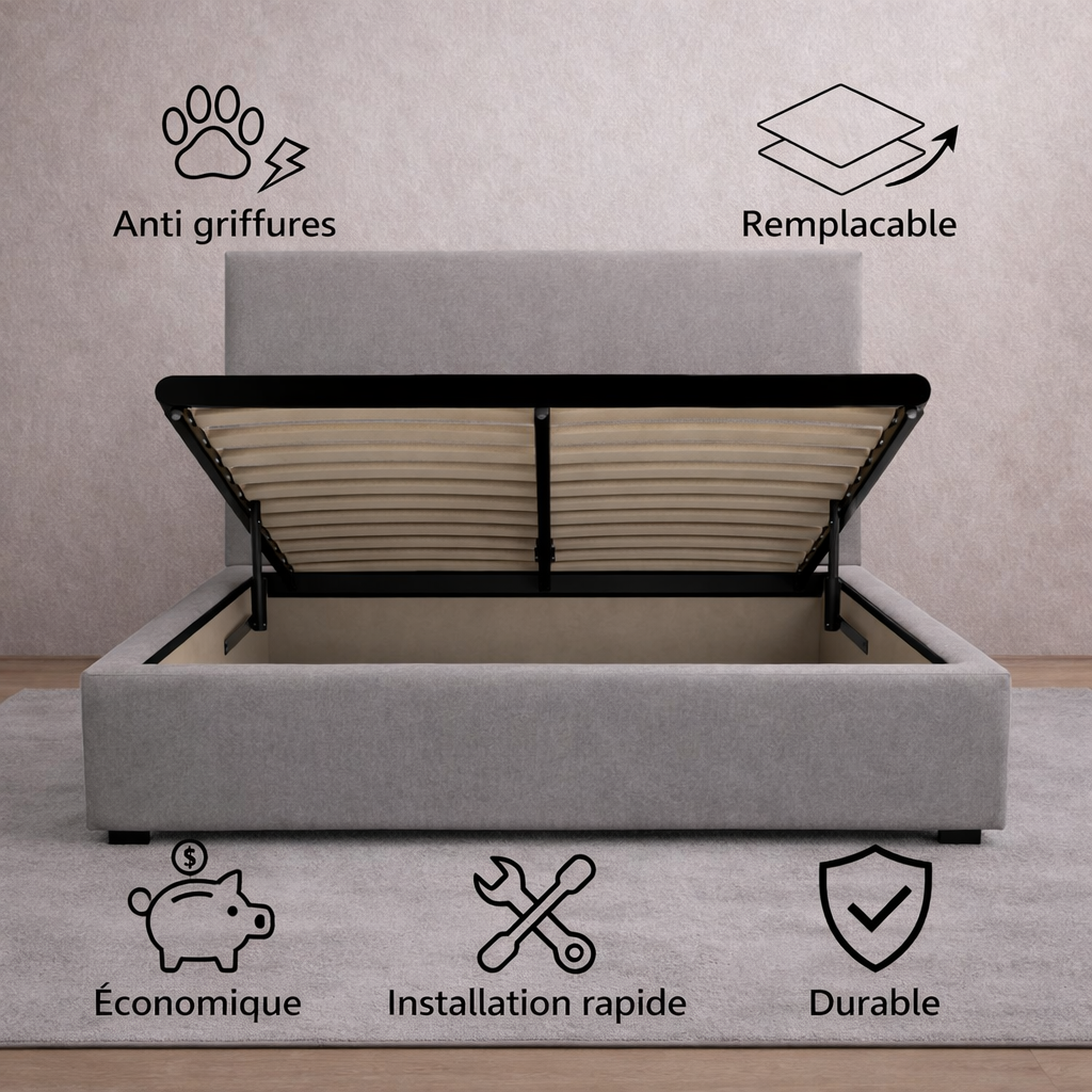 Housse structure lit coffre tissu gris clair