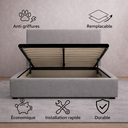 Housse structure lit coffre tissu gris clair