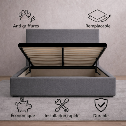 Housse structure lit coffre tissu gris foncé