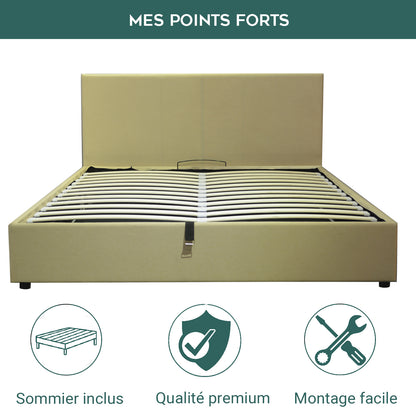 Lit coffre tissu, tête de lit, grand espace de stockage - Collection Versailles