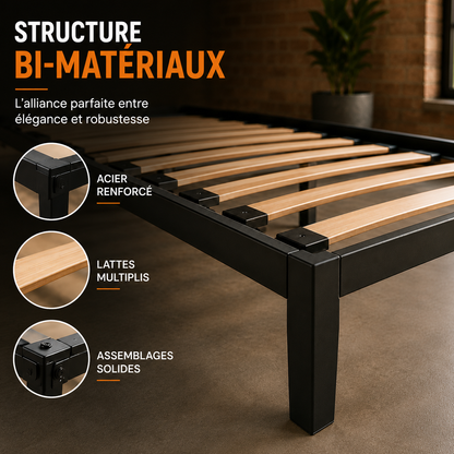 Sommier lit design style industriel, lattes larges, cadre à lattes - Collection Loft