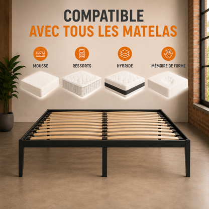 Sommier lit design style industriel, lattes larges, cadre à lattes - Collection Loft