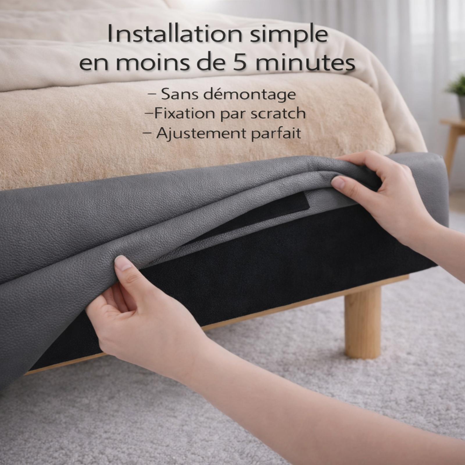 Housse structure lit fixe simili cuir gris