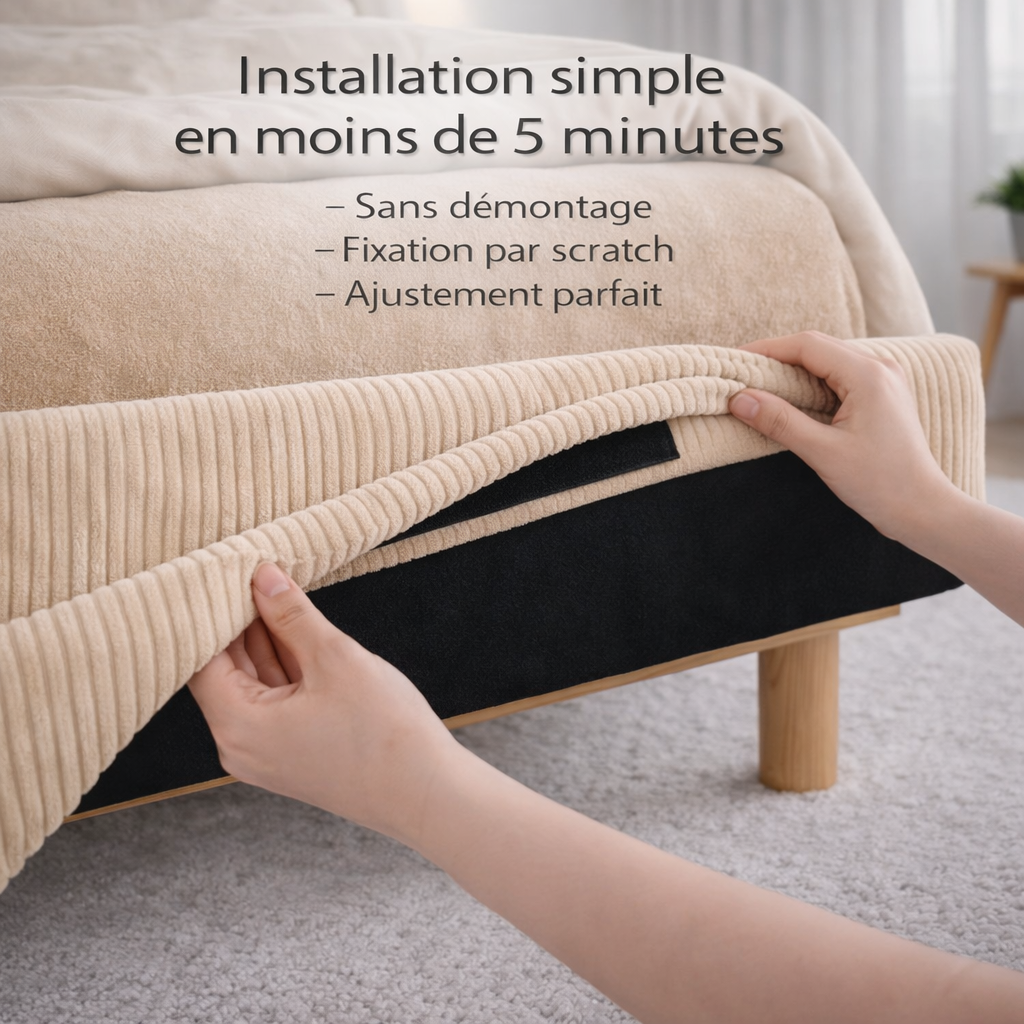 Housse structure lit fixe velours côtelé sable