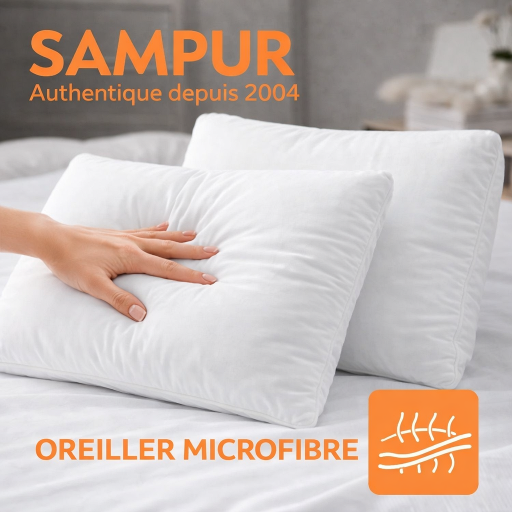 Oreiller moelleux, soutien cervical ergonomique, microfibre respirante - Collection Happy