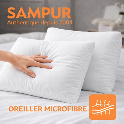 Oreiller moelleux, soutien cervical ergonomique, microfibre respirante - Collection Happy