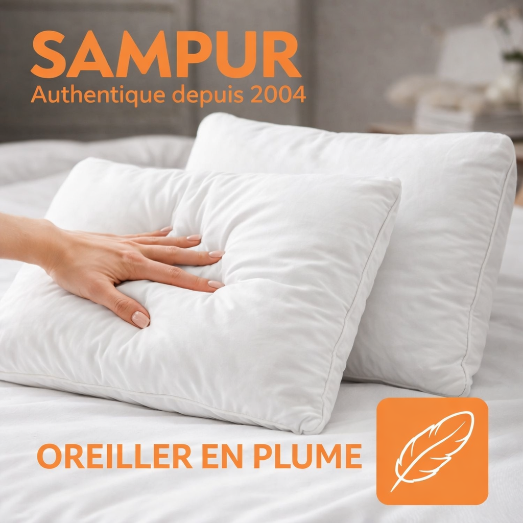 Oreiller plume de canard, coutil coton, ergonomique - Collection Luxe