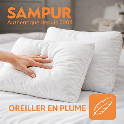 Oreiller plume de canard, coutil coton, ergonomique - Collection Luxe