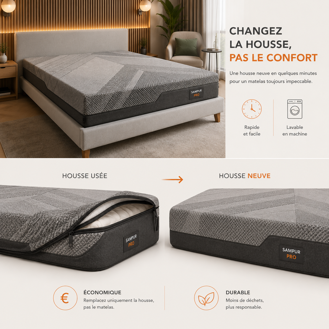 Housse respirante pour matelas hybride - Collection Pro