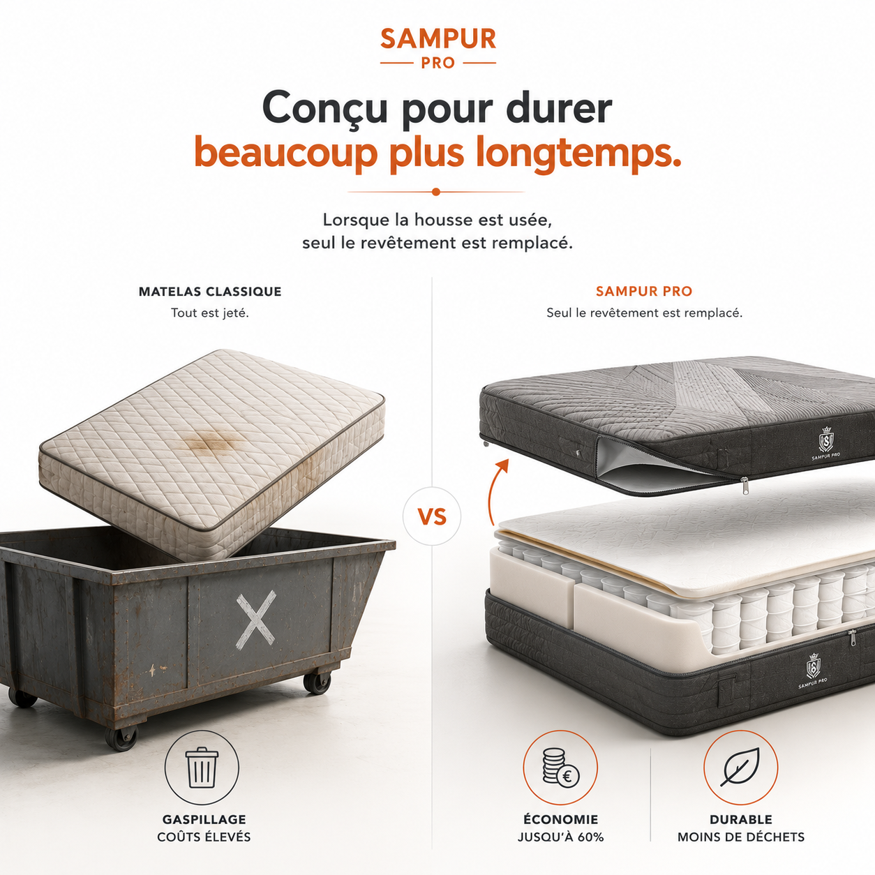 Hybrid multi-zone mattress with memory foam and pocket springs - Breathable Collection