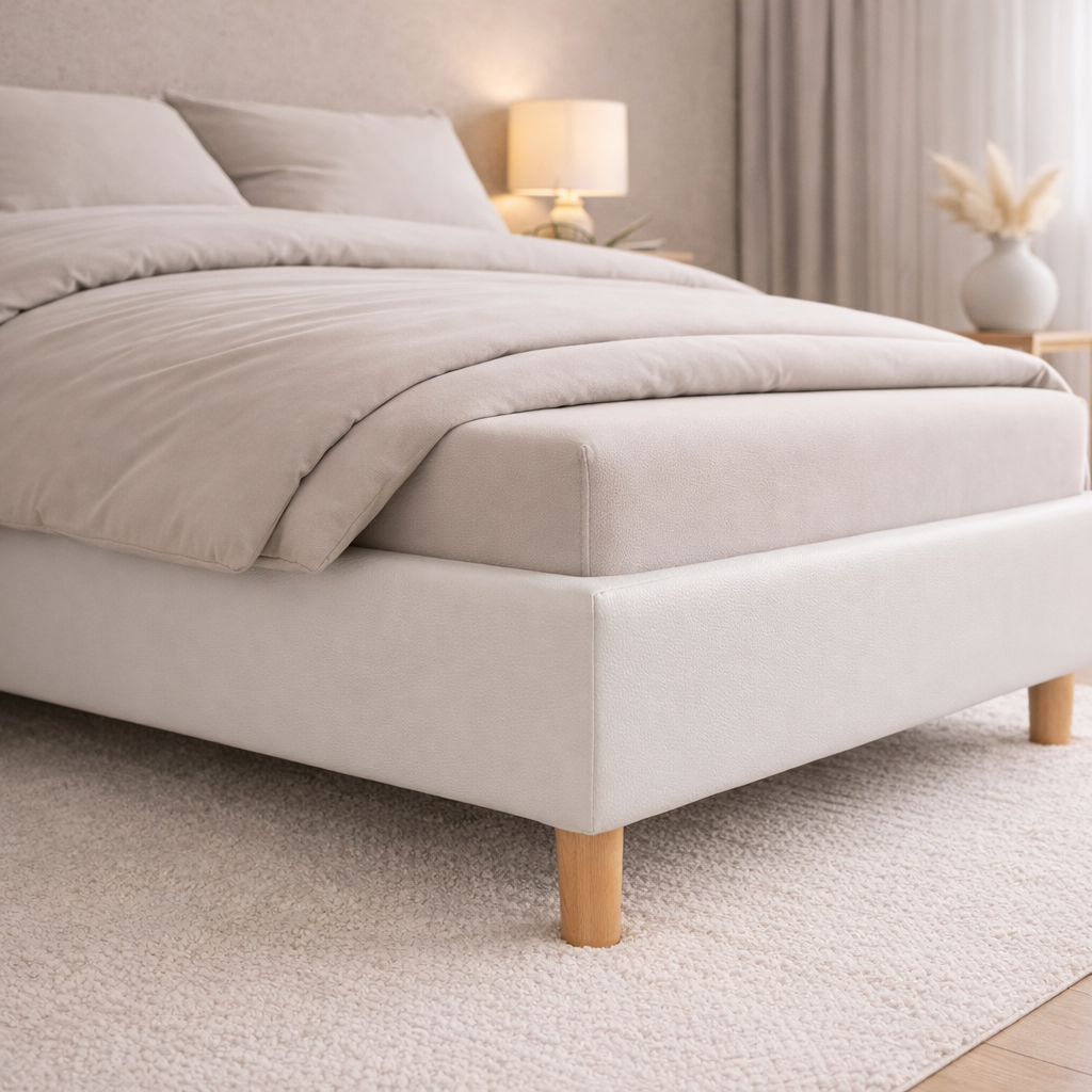 Housse structure lit fixe simili cuir blanc