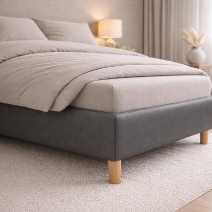 Housse structure lit fixe simili cuir gris