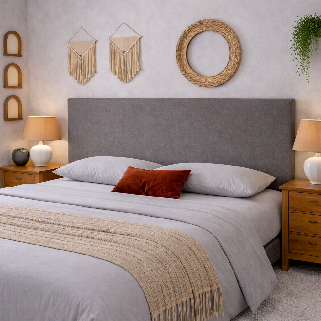 Tête de lit avec housse tissu gris clair