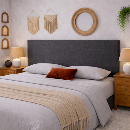 Tête de lit avec housse tissu gris foncé