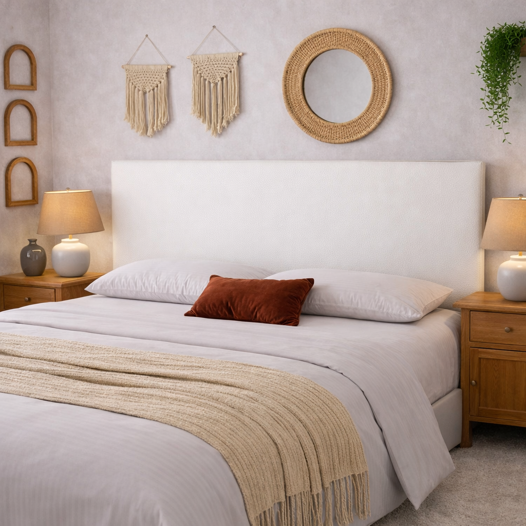 Tête de lit avec housse simili cuir blanc