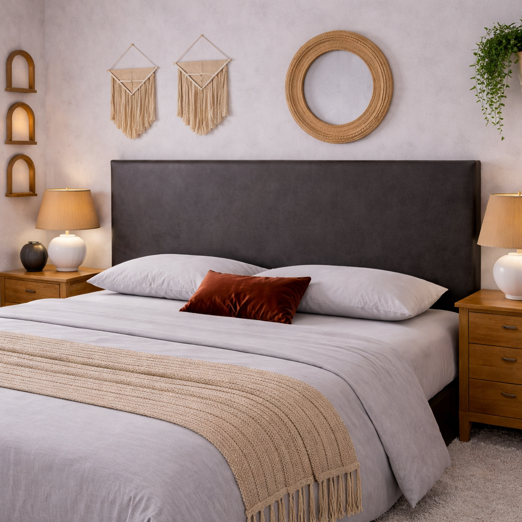 Tête de lit avec housse simili cuir gris